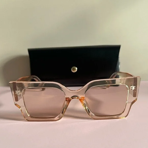 Peach Oversized Square Glasses with Protective Case - Picture 3 of 6